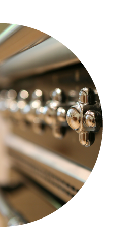 Close of a set of wooden kitchen drawers